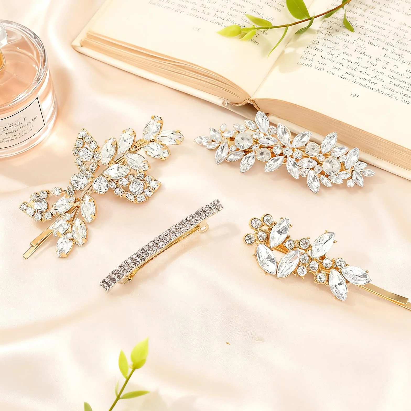 Accesorios para el cabello con diamantes de imitación dorados, pinzas brillantes para novia, horquillas de cristal