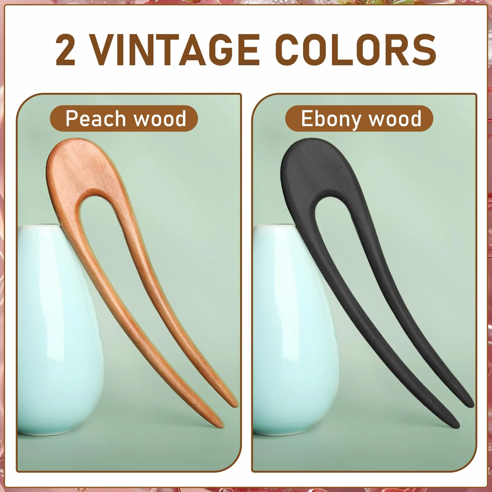 Pinzas para el Cabello en Forma de U 15.5 cm Madera de Sándalo Horquillas Francesas para Mujer
