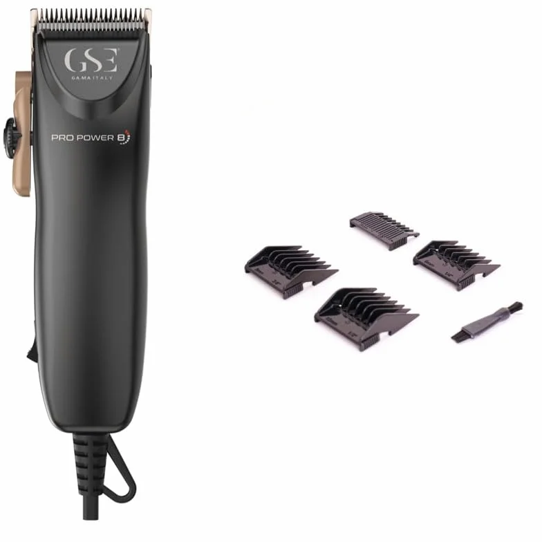 GA.MA Italy Professional, Pro Power 8 SM1305, Motor magnético ultra potente, cuchilla de acero inoxidable ultra afilada, ajuste de palanca de 0,3-3 mm, 4 peines guía, kit de mantenimiento