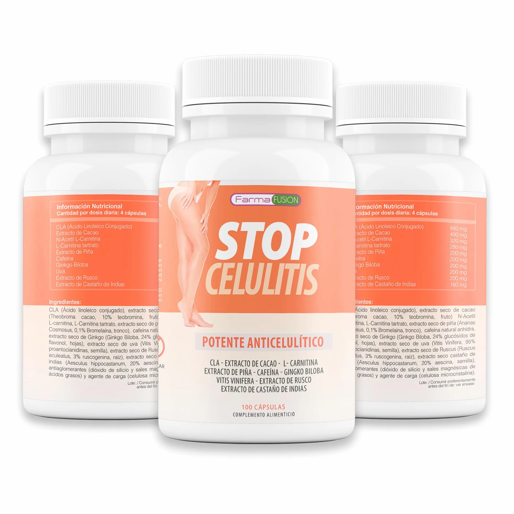 Cápsulas anticelulíticas CLA L-Carnitina Ginkgo Biloba 100U tonificantes reafirmantes