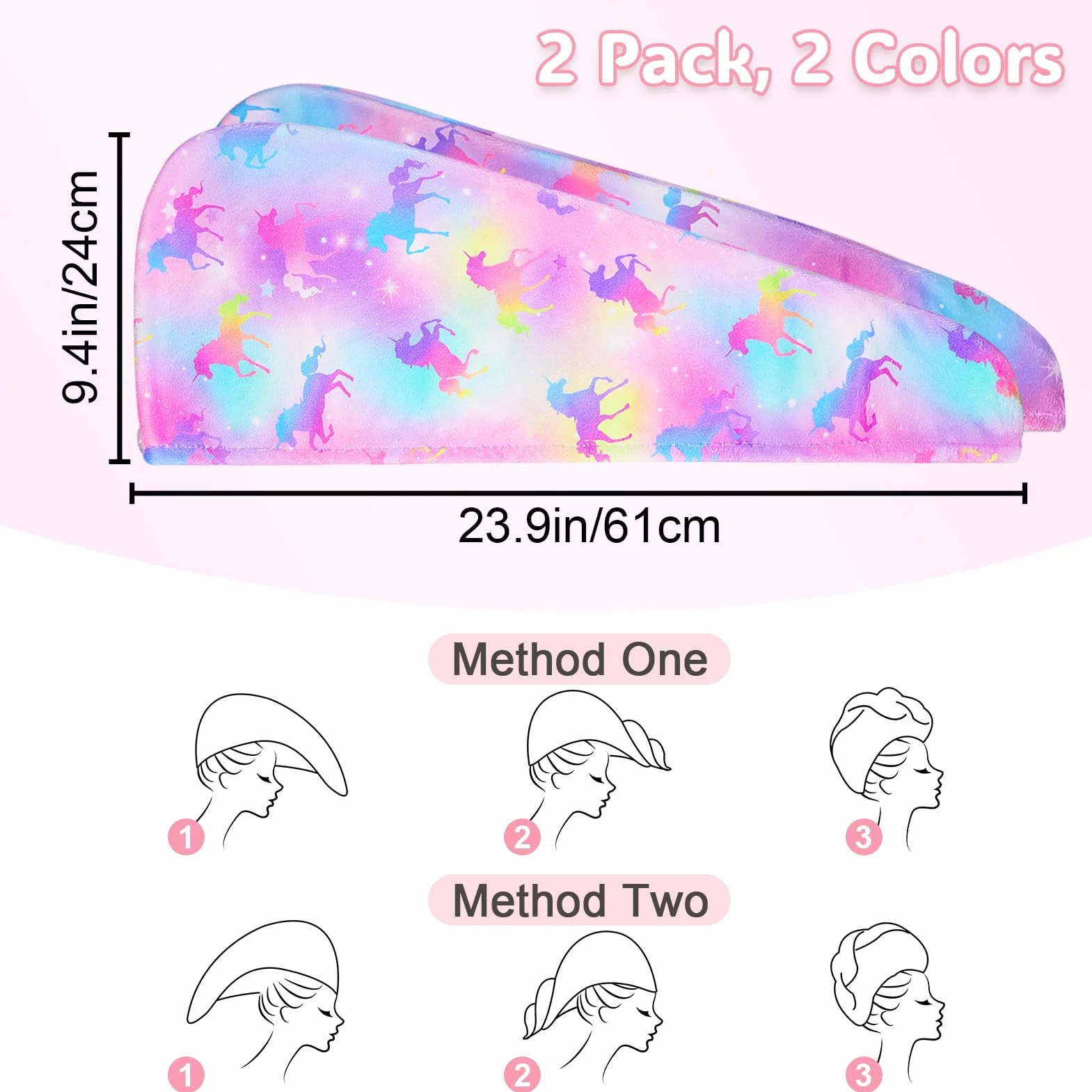 Toallas para el Cabello de Microfibra, 2 Piezas, Súper Absorbente, Turbante de Secado Rápido con Botón
