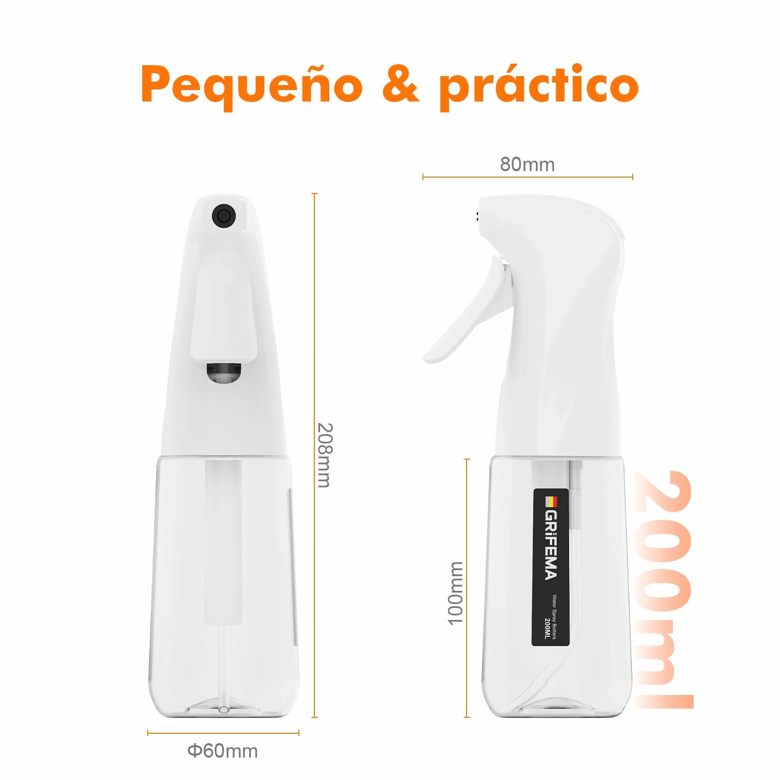GRIFEMA Botella Spray Pulverizador de Agua 200 ml Blanco Reutilizable Niebla Fina