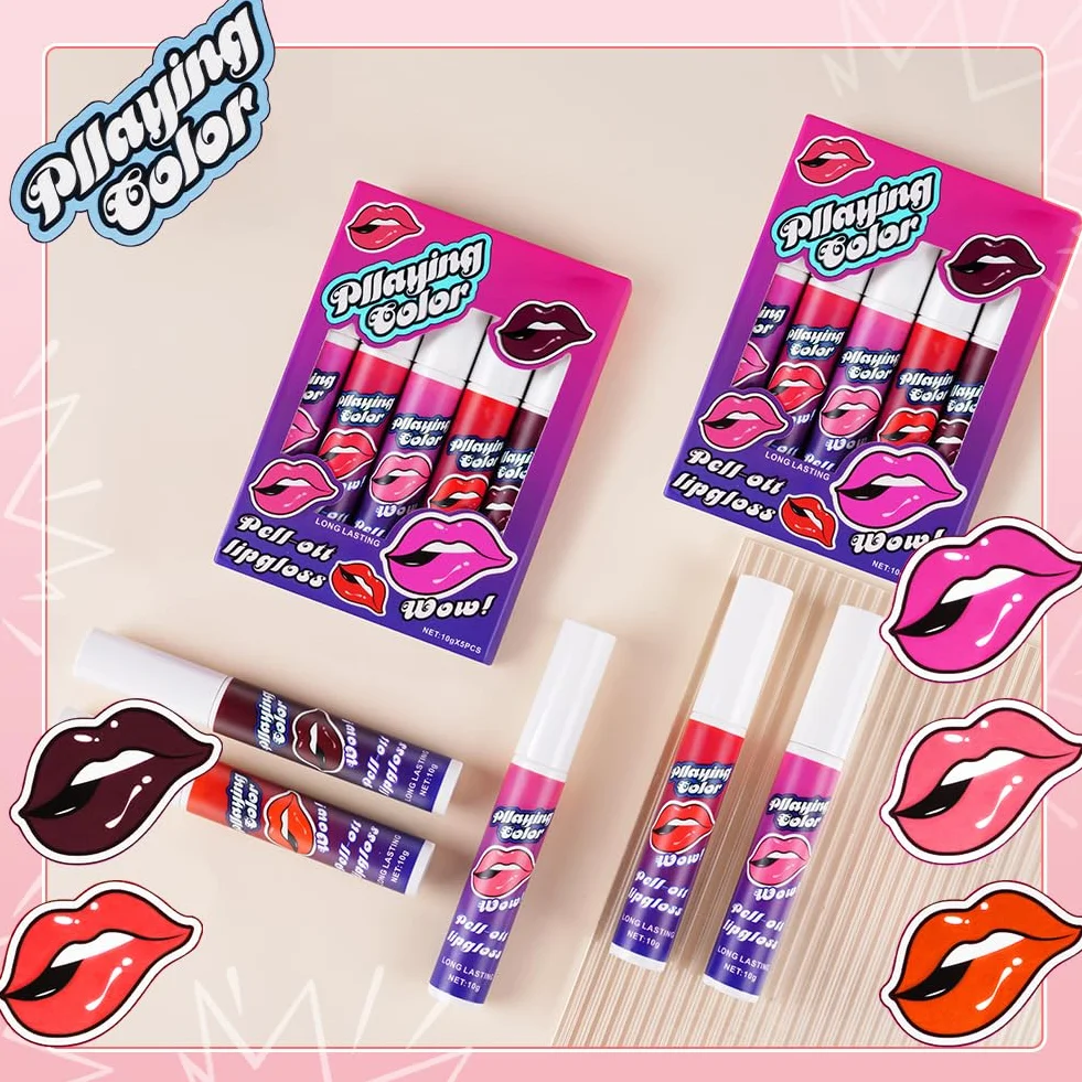 Lip Stain Peel Off, 5 Colores Tinte Permanente de Labios de Larga Duración, Maquillaje Labial