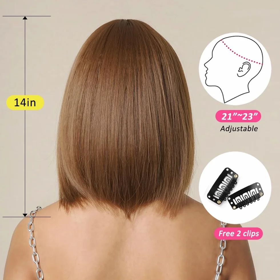 Peluca Bob Marrón con Flequillo Recta Corta para Mujer Pelo Sintético Cosplay