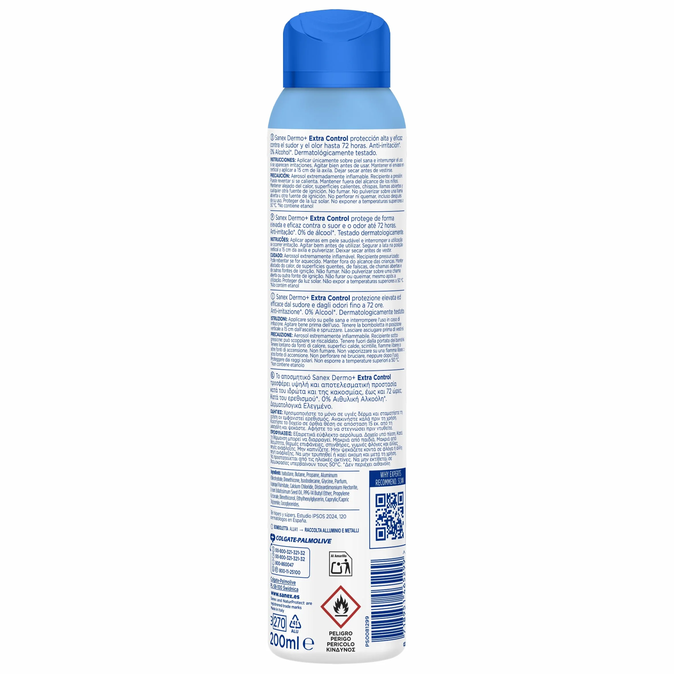 Sanex Dermo Extra Control Desodorante Spray 200 ml Pack 6 Uds con Óxido de Zinc Antibacteriano 72H Protección