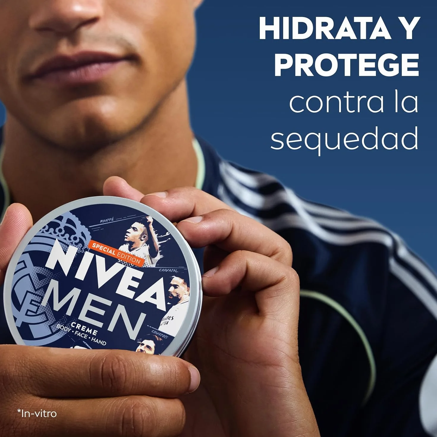 NIVEA MEN Pack Real Madrid Edición Limitada - Sensitive Aftershave 100 ml, Desodorante Spray Deep 150 ml, Gel de Ducha Deep 250 ml, NIVEA Creme 150 ml