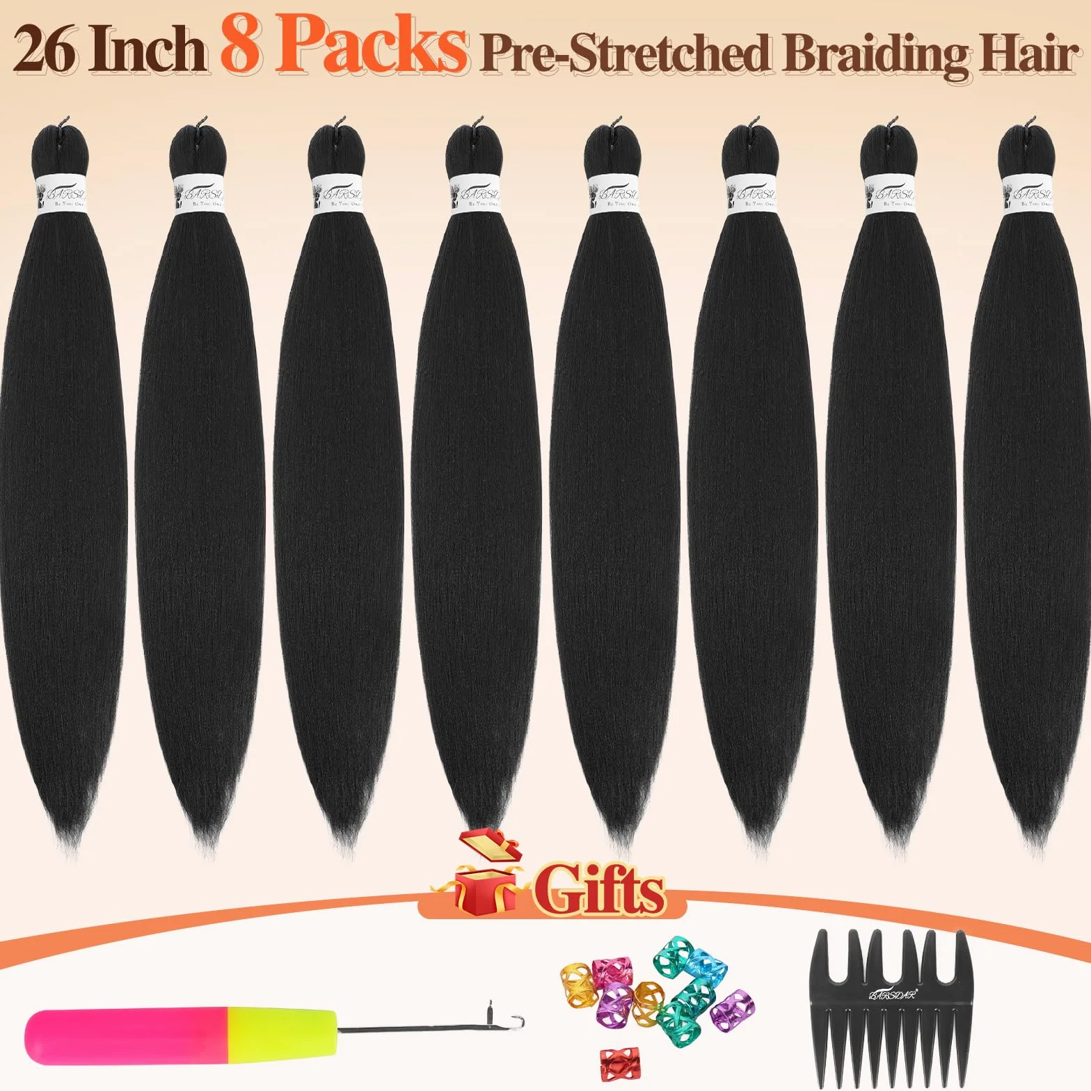 Pre-Stretched Braiding Hair 66cm 8 Packs Jet Negro Largo Braiding Hair Trenzas Africanas Yaki Texture 1B#