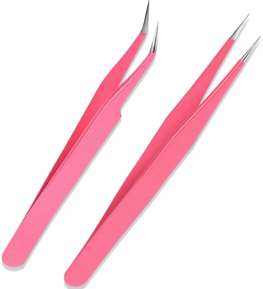 Pinzas para Pestañas de Acero Inoxidable Juego de 2 Punta Recta y Curva