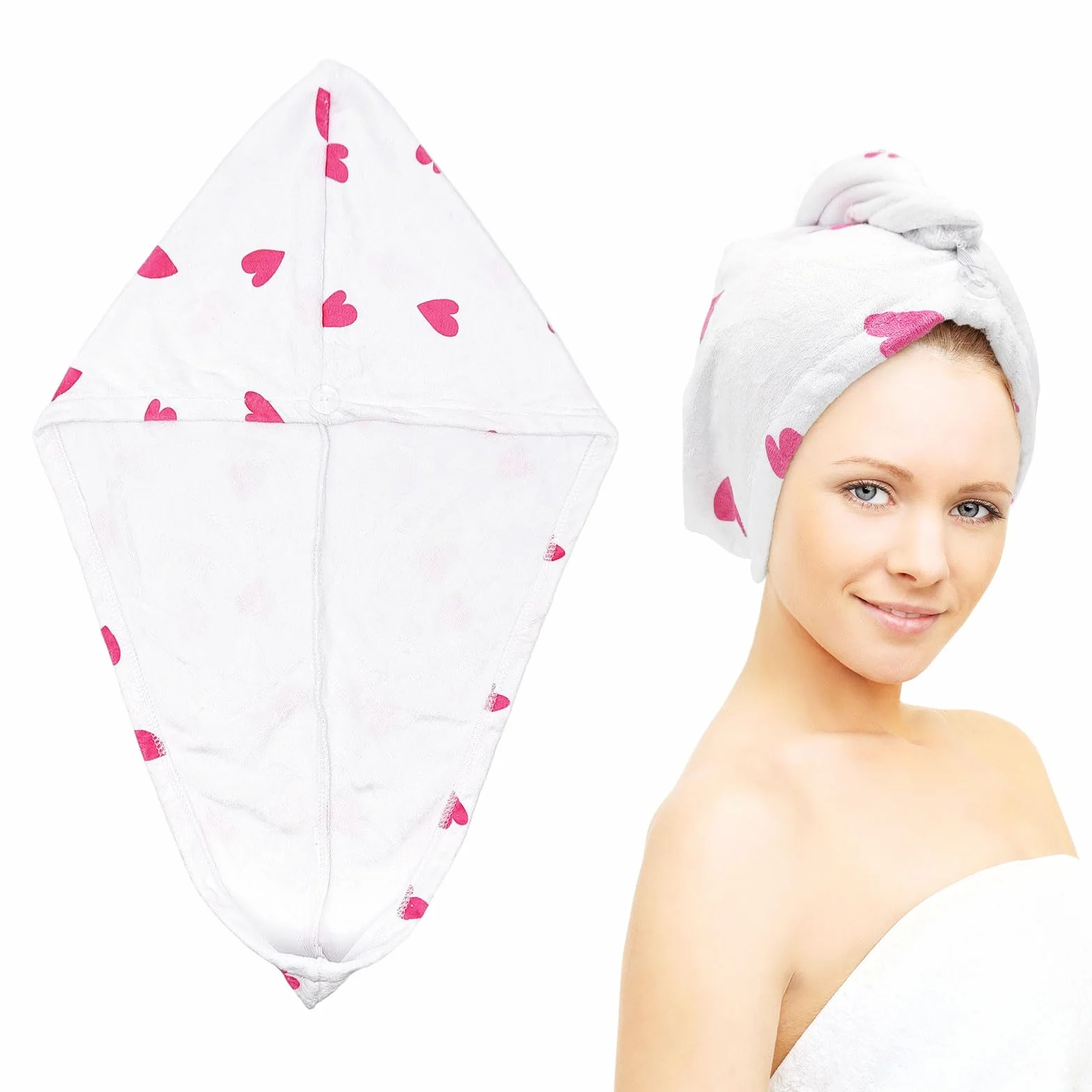 Toalla turbante de microfibra absorbente de secado rápido para cabello largo rizado (blanco)