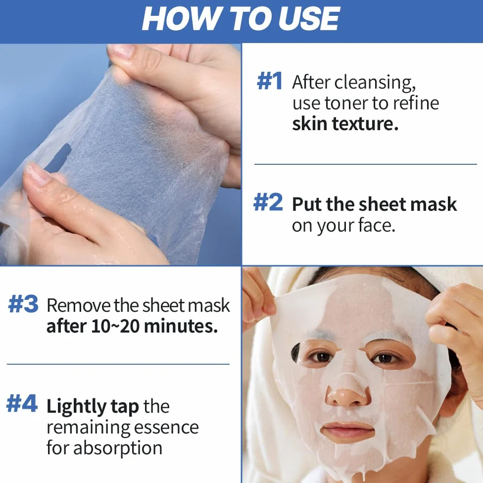 NEXTBEAU Paquete de 20 mascarillas de solución de 5 tipos x 4 unidades de aloe, niacinamida, colágeno, semillas de cáñamo, ácido hialurónico