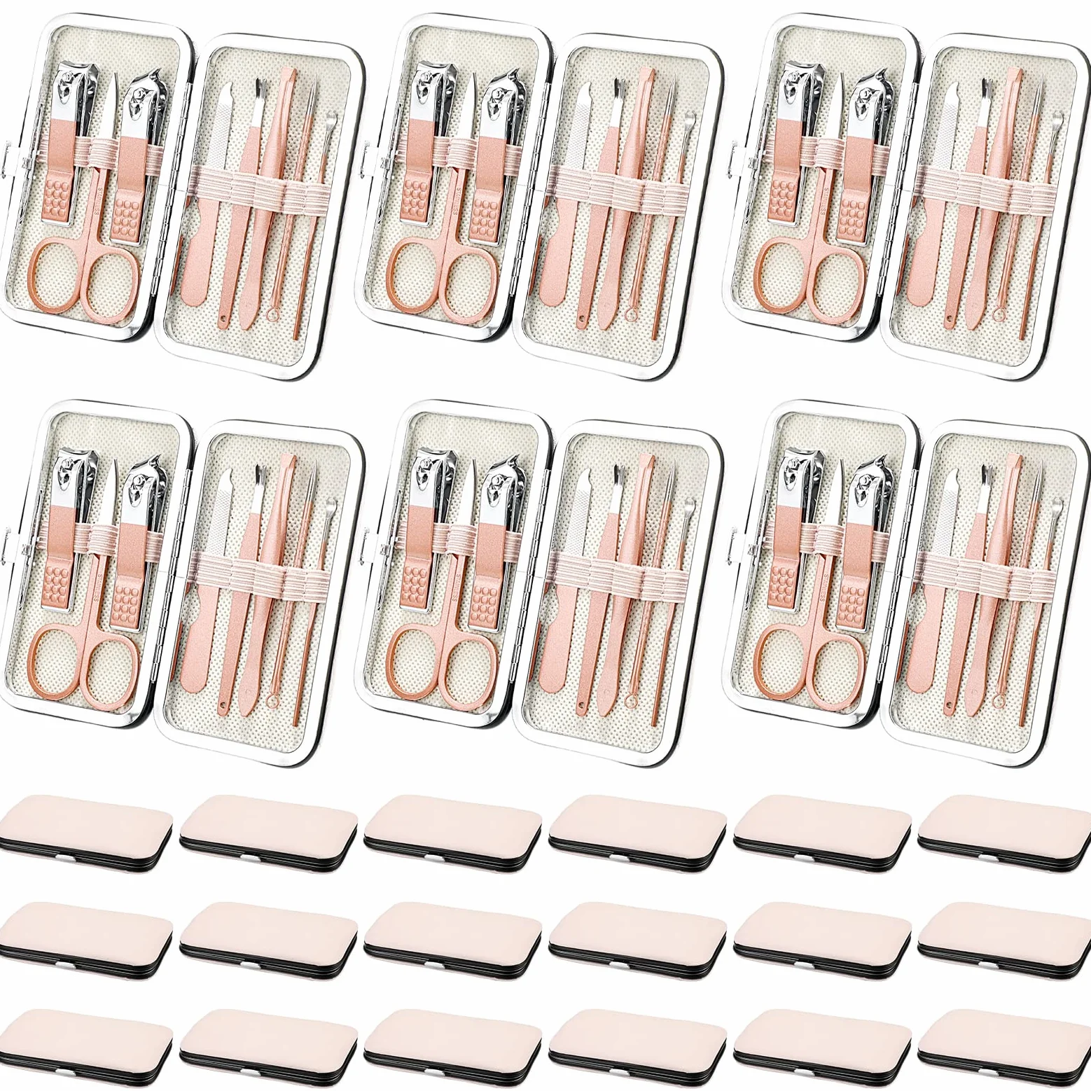 Lasnten Juego de 24 cortaúñas a granel, kit de aseo de uñas de acero inoxidable, kit de pedicura profesional, herramientas de pedicura con estuche de viaje, regalos personales para hombres y mujeres