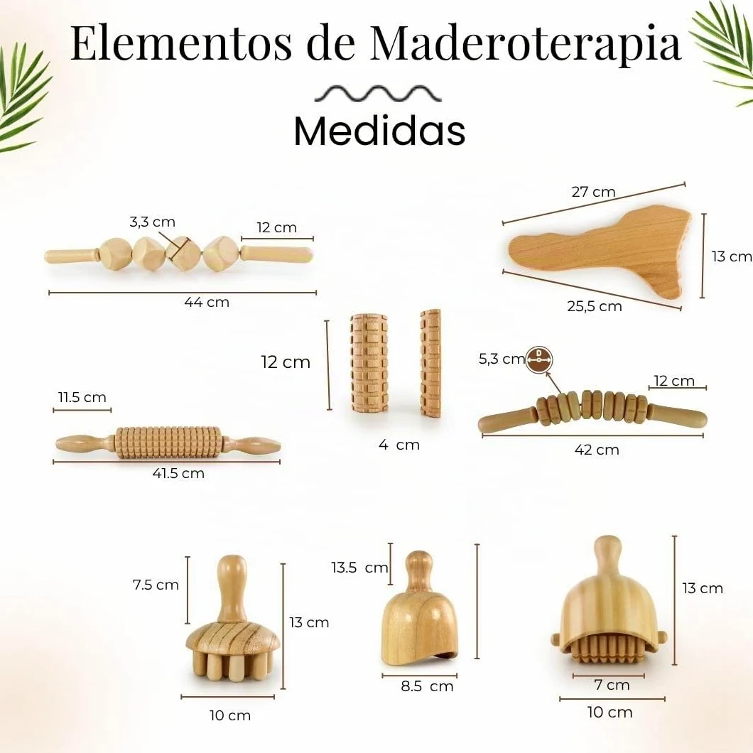 Pack Maderoterapia Corporal y Anticelulítico 11 Piezas | Ideal para Masajes | Fabricados en Madera de Pino y Loto Natural I Diseñados por Maderoterapia Estética España