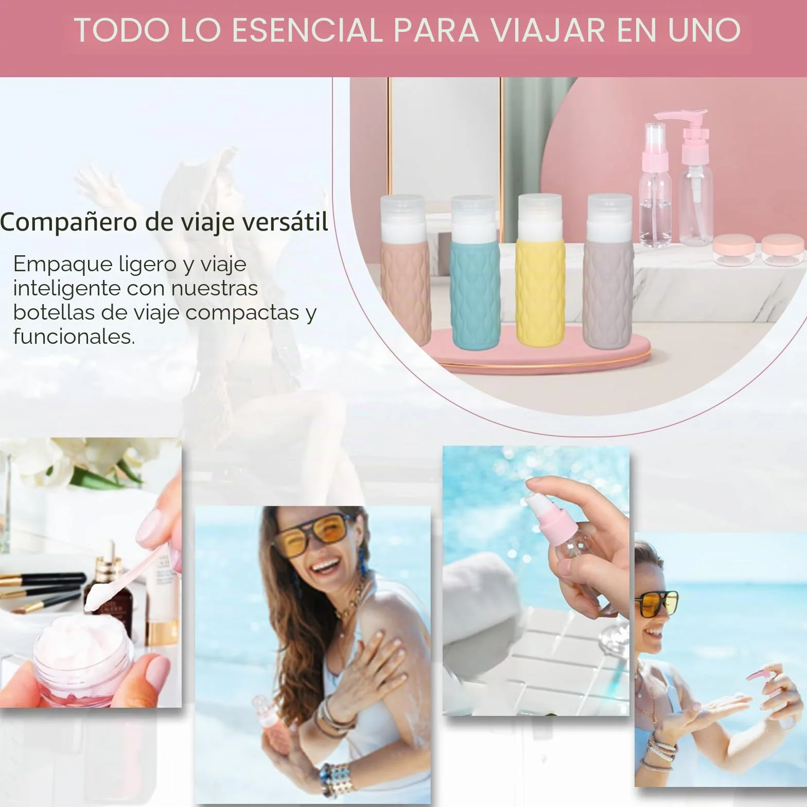 Botes Viaje Rellenables 100ml, Juego de Botellas Silicona a Prueba de Fugas, Kit Higiene sin BPA