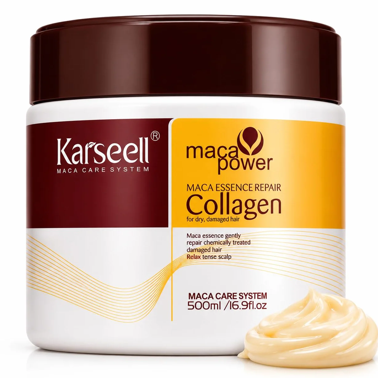 Karseell MACA CARE SYSTEM Mascarilla Capilar Profesional Colágeno Aceite Argán Coco Aguacate Keratina Karité Reparadora 500ml