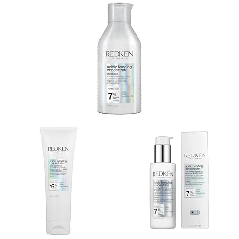 Redken |Rutina ABC, Champú 300ml y Mascarilla reparadora desenredante en 5 min 250ml y Sérum 24/7 Día y Noche Sin Aclarado 150ml, Acidic Bonding Concentrate.