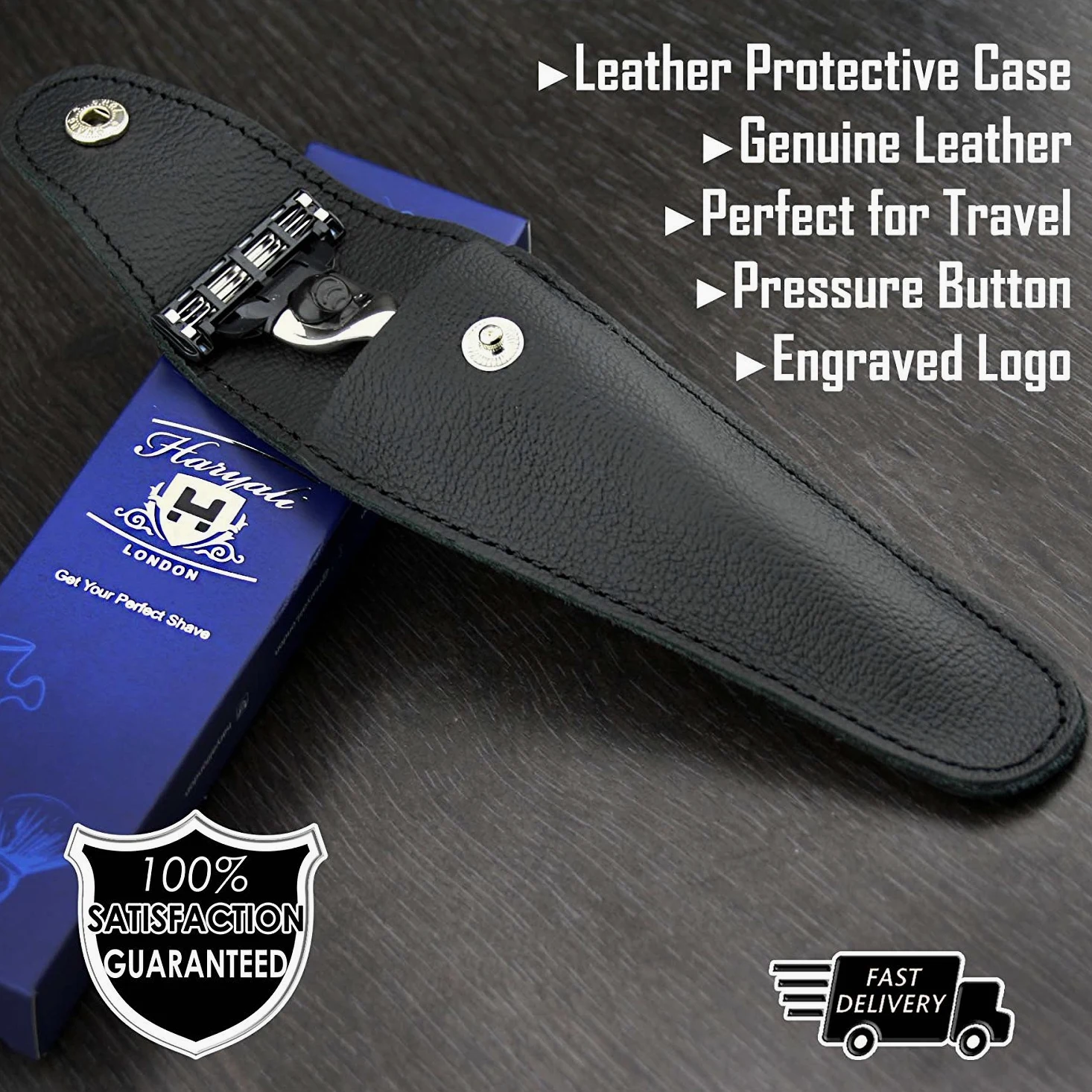 Maquinilla de afeitar de tres cuchillas para hombre en marfil con funda de piel auténtica | Afeitado y cuidado de hombre > Esenciales de viaje para hombre – Set de regalo