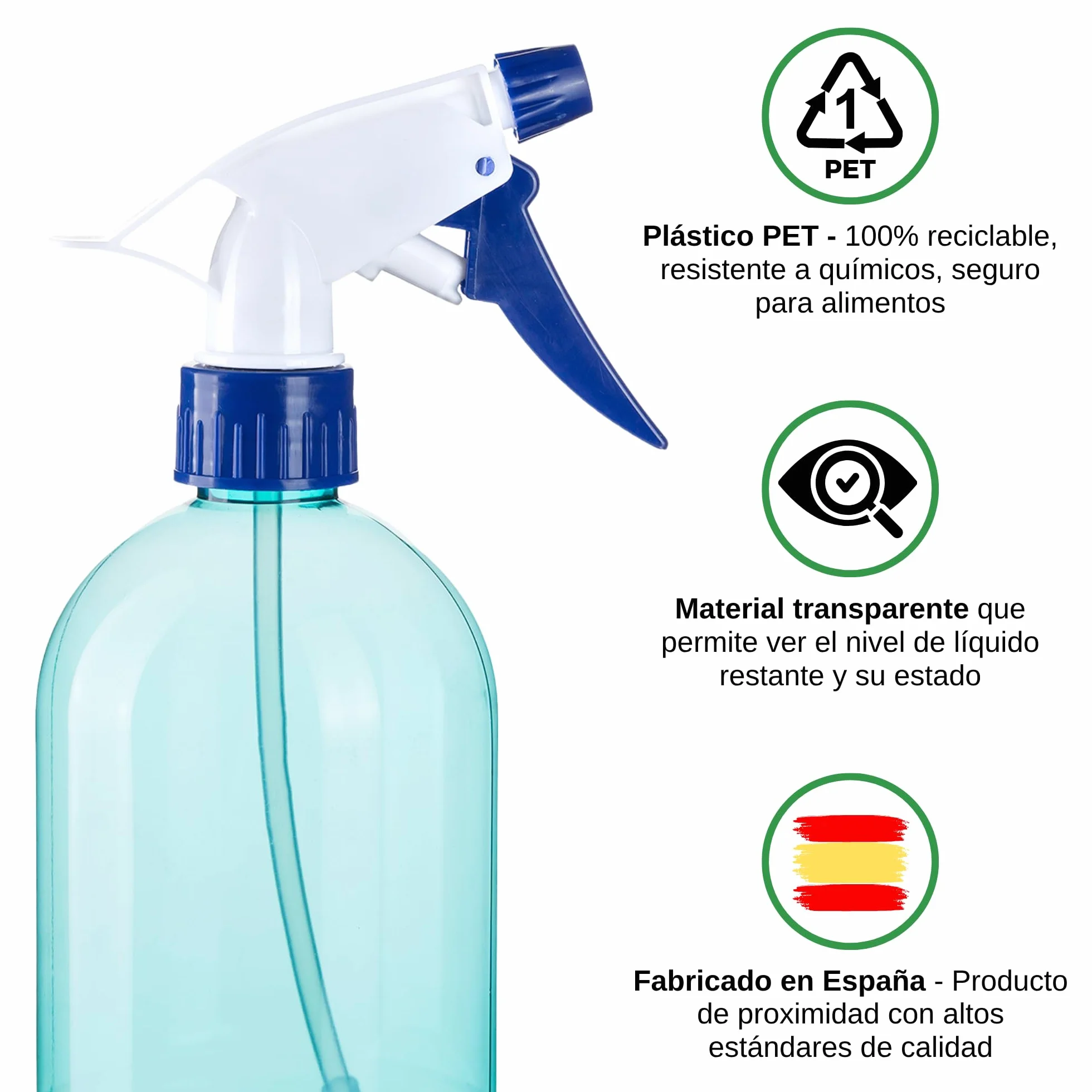 Botella Pulverizador Spray 250 mL Pack 3 Colores Plástico PET Reciclable Boquilla Regulable