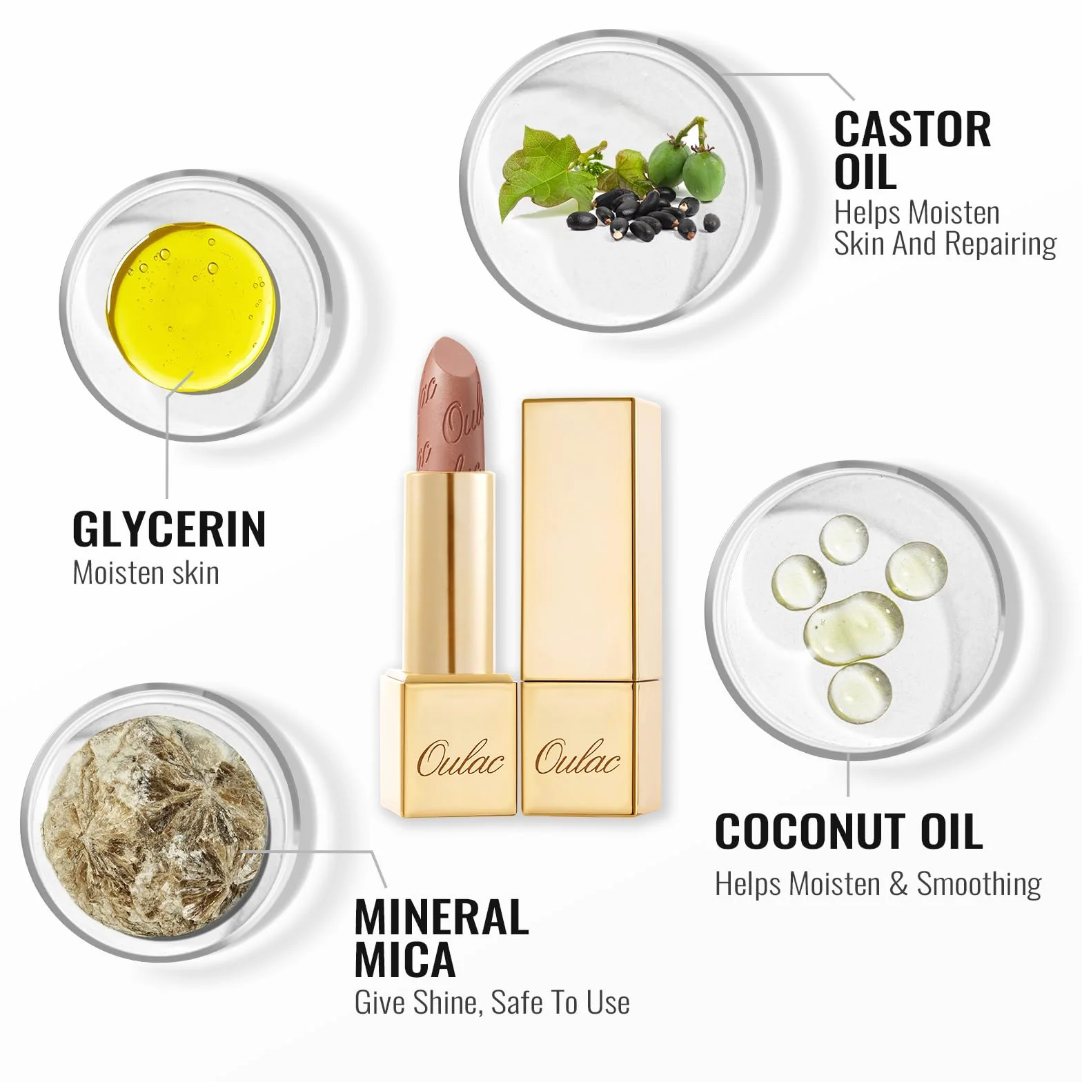 Pintalabios OULAC Sahara Gold Brillo Metálico 3D Larga Duración Alta Pigmentación Cobertura Total Cremoso Hidratante Vegan 4.3 g