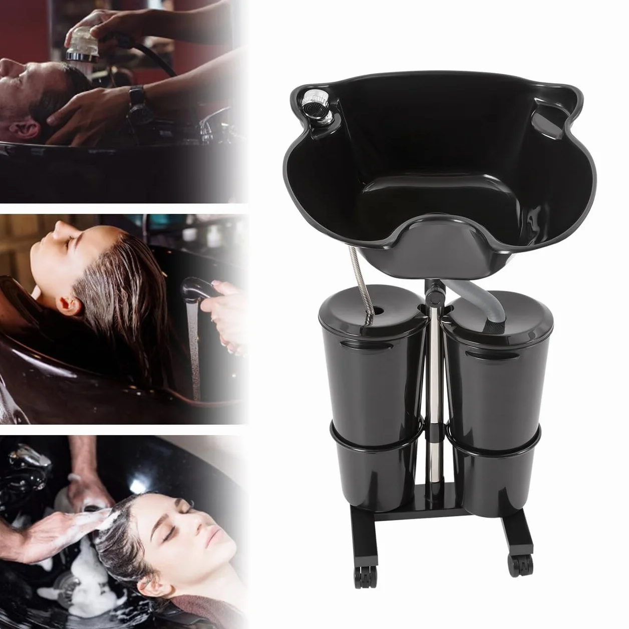 Lavabo de peluquería móvil con bomba, lavado de agua de altura, cuadrado, diseño ergonómico