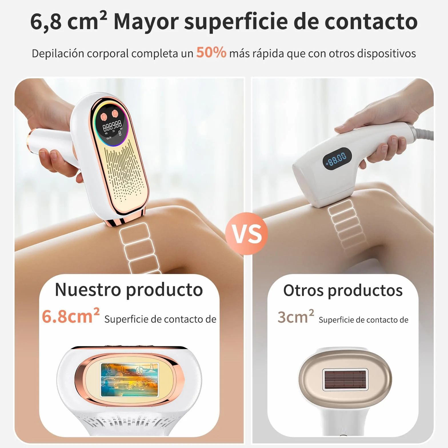 Depiladora Laser IPL 6,8cm² Gran Calibre 3 en 1 9 Niveles de Energía para Bikini Axilas Cara Cuerpo Oro Rosa
