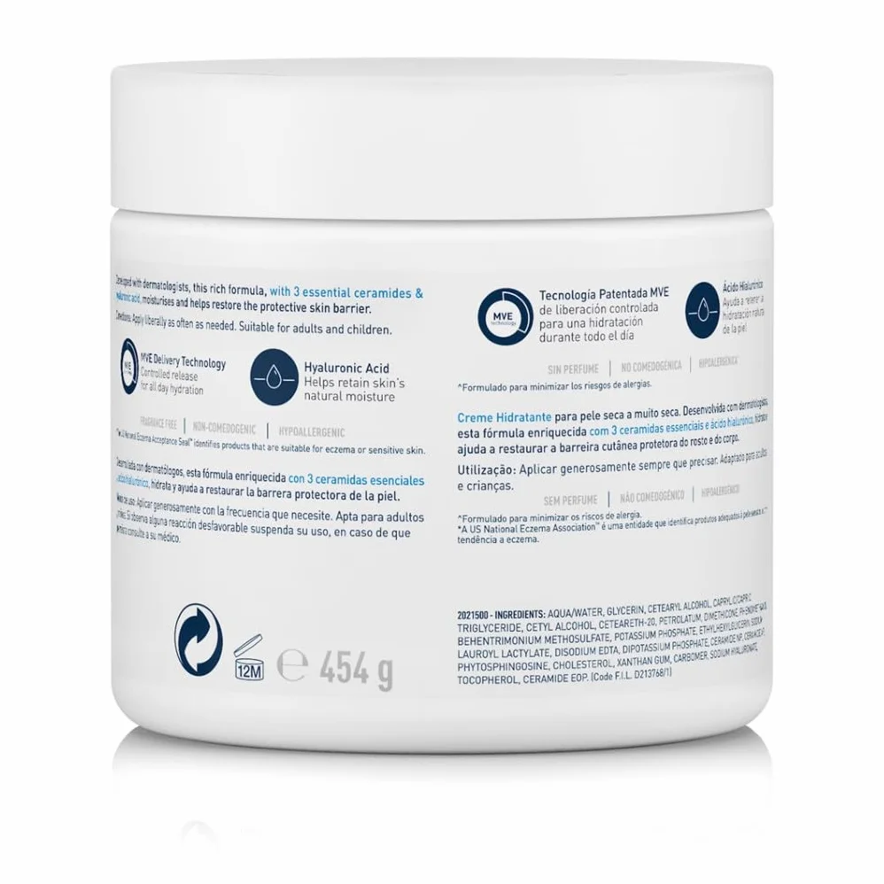 CeraVe Crema Hidratante Rostro y Cuerpo Piel Seca Ceramidas Ácido Hialurónico