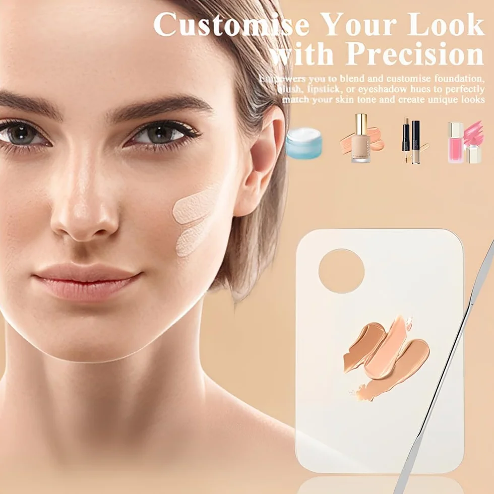 Paleta de Maquillaje Acrílico Transparente con Espátula para Base y Uñas