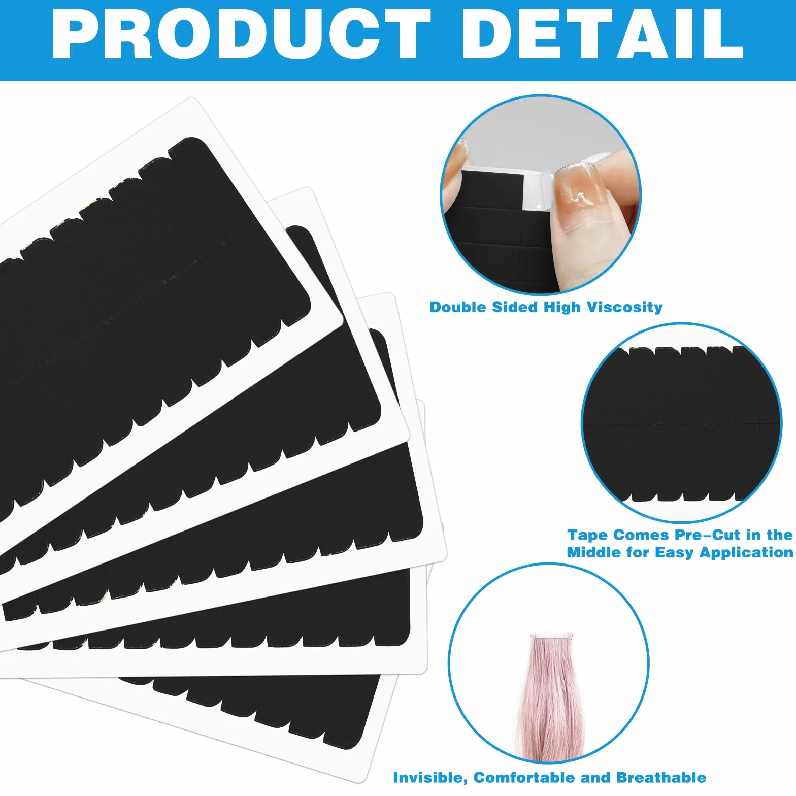 Cintas de extensión de cabello de doble cara, cinta adhesiva de repuesto para extensiones de cabello humano