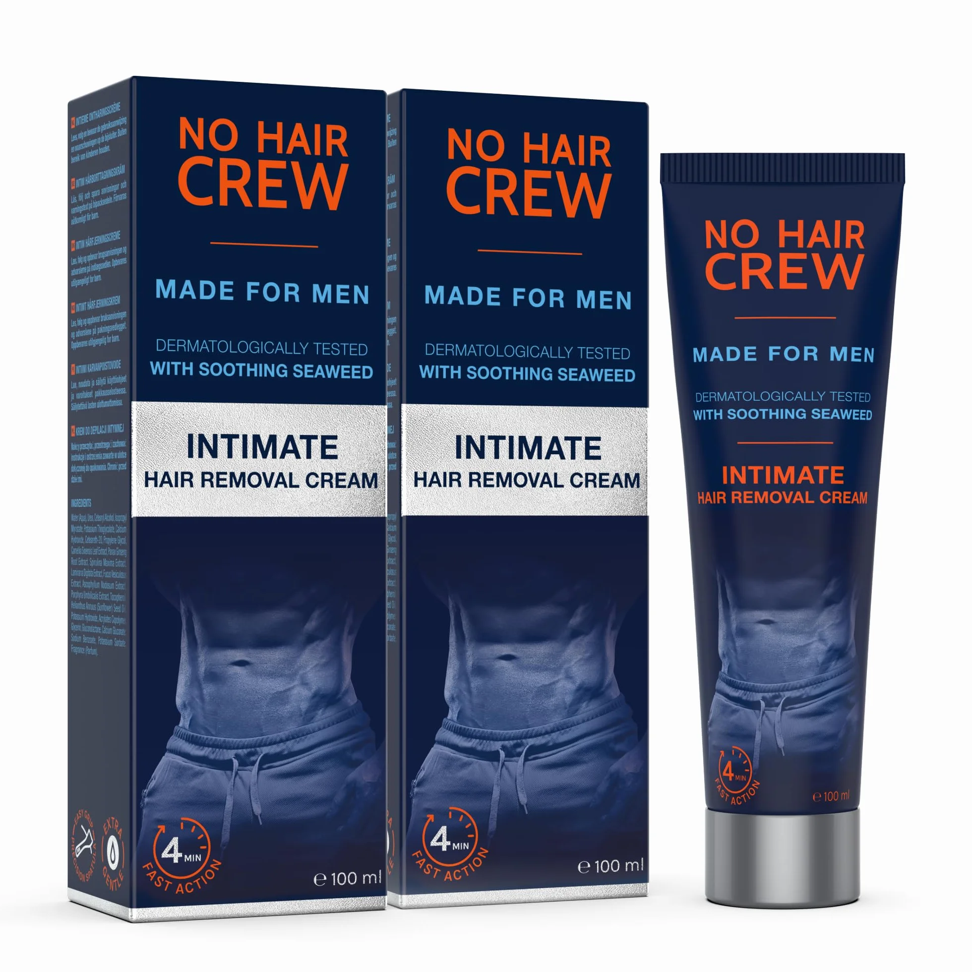 NO HAIR CREW Crema Depilatoria Íntima Hombre Pack de 2 x 100 ml Depilación Suave Eficaz