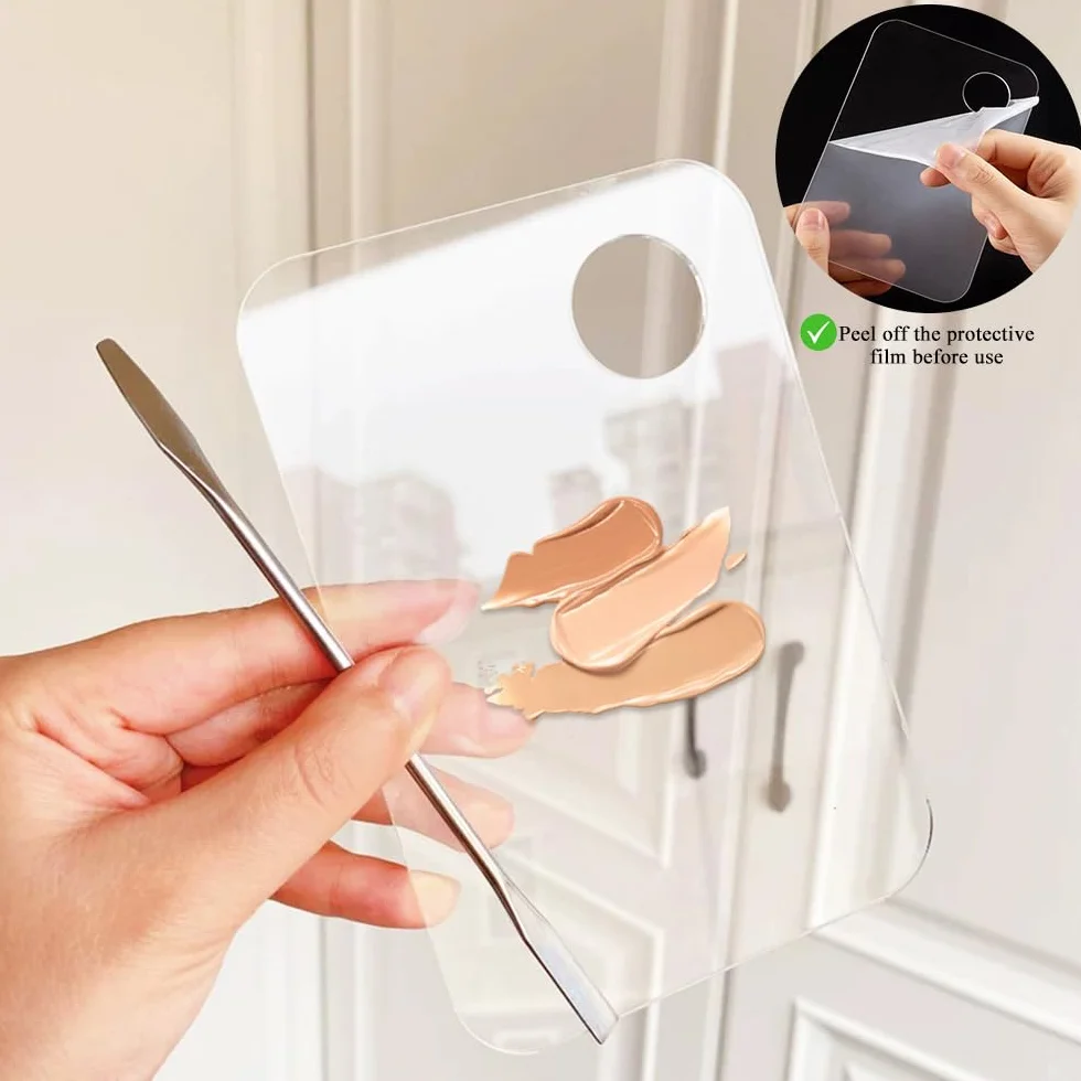Paleta de Maquillaje Acrílico Transparente con Espátula para Base y Uñas