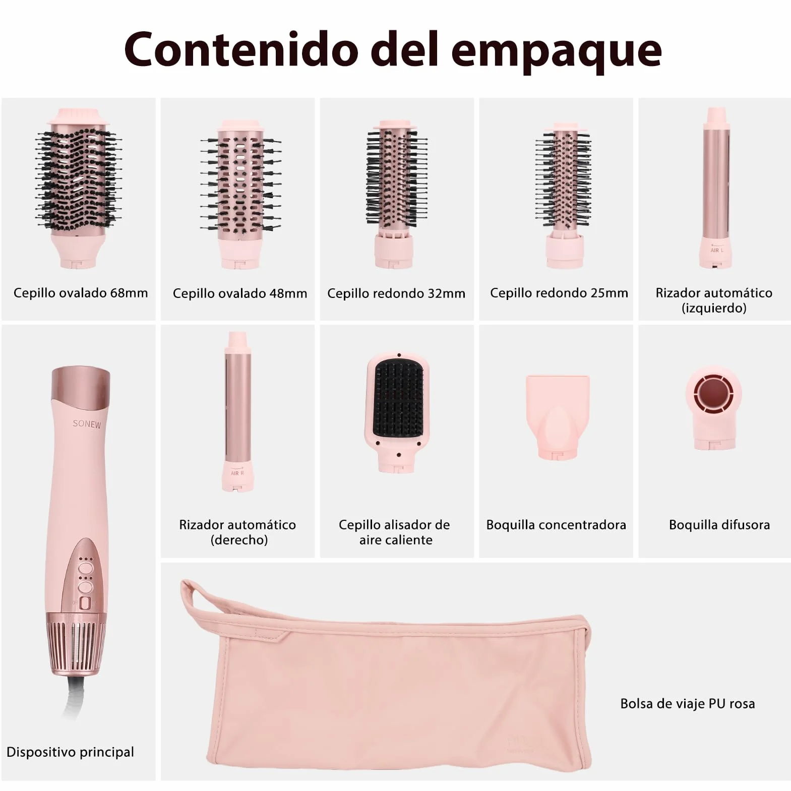 Sonew Estilizador de Pelo 9-en-1 Multi Hairstyler, 110.000 rpm, Cepillo Alisador, Iones y Secador, 68 mm/48 mm/32 mm/25 mm