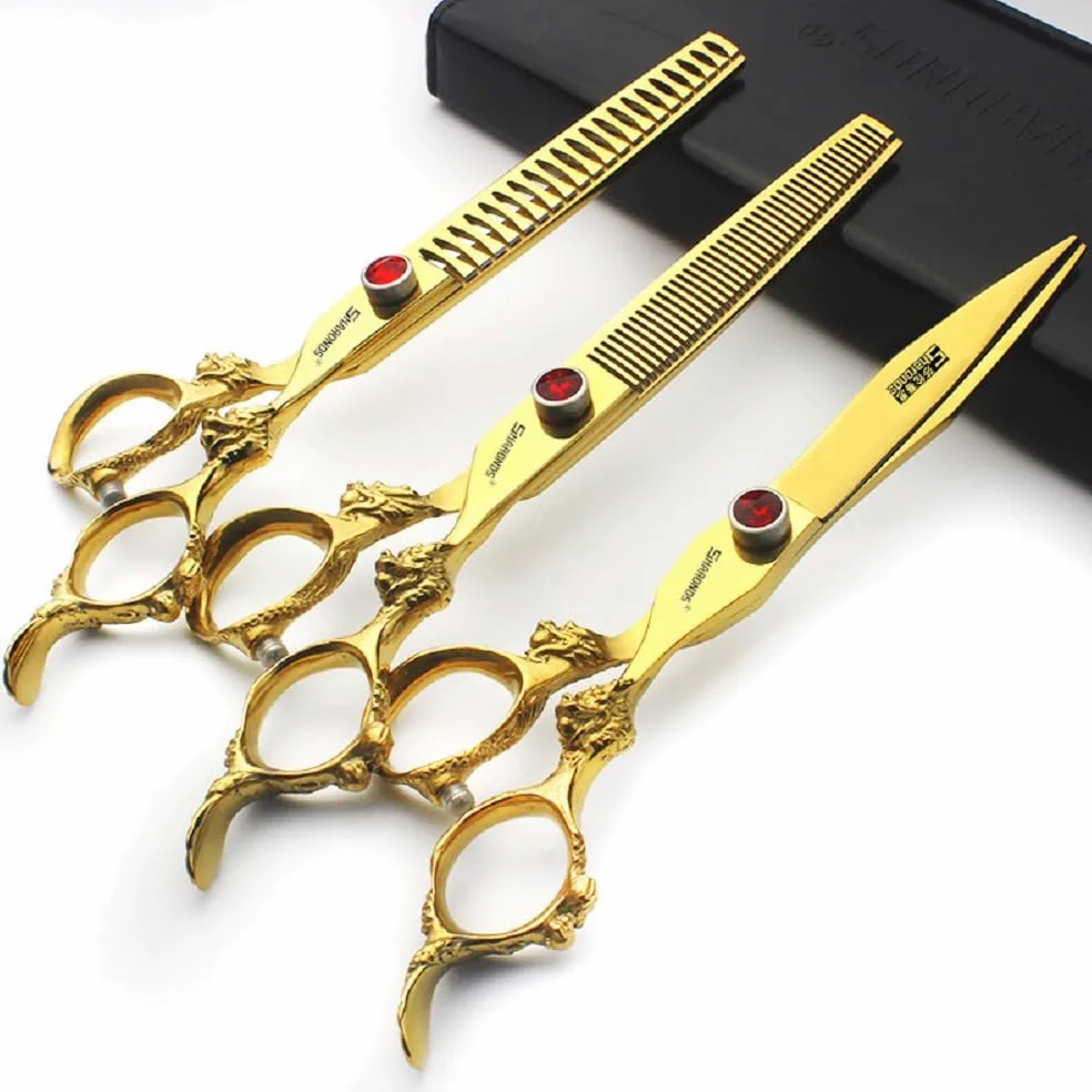 Tijeras de corte de pelo profesionales 7/7.5/8 pulgadas (7 pulgadas 3pcs) | tijeras de corte de pelo doradas,tijeras de dragón de oro