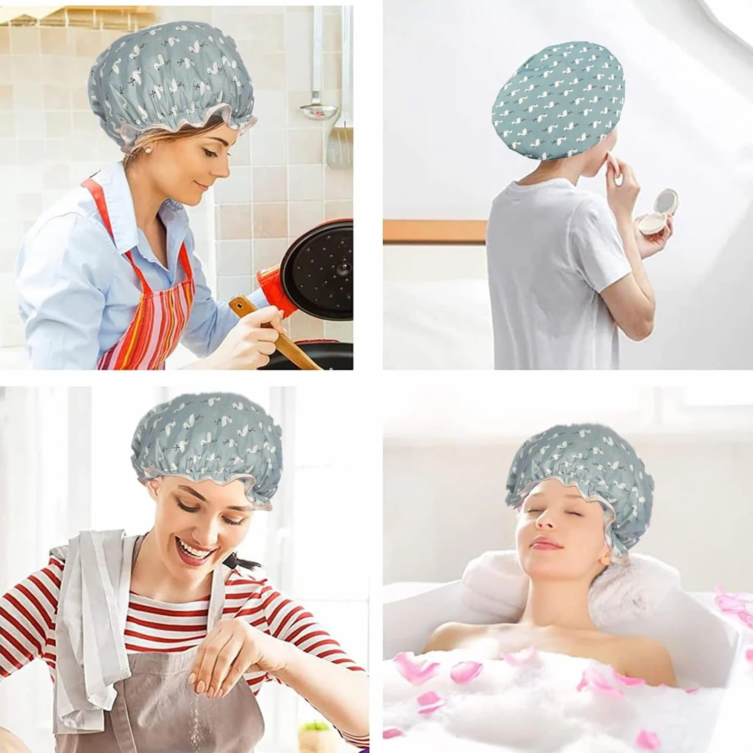 Gorro de ducha reutilizable impermeable doble capa con volantes