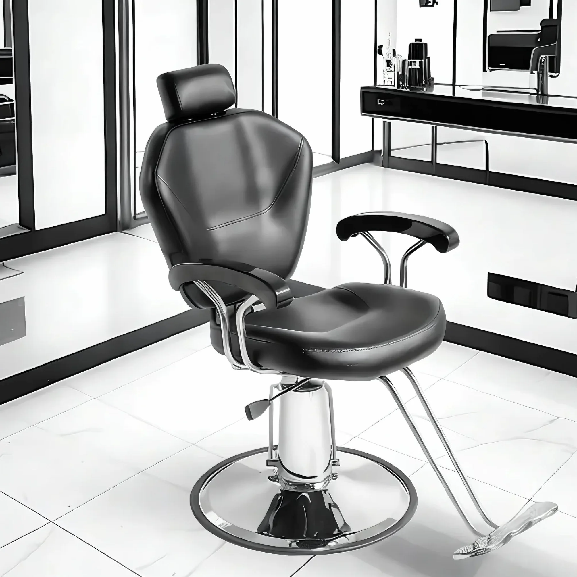 Silla de Peluquería Reclinable Hidráulica 360° Piel Sintética 90x65x100 cm Negro