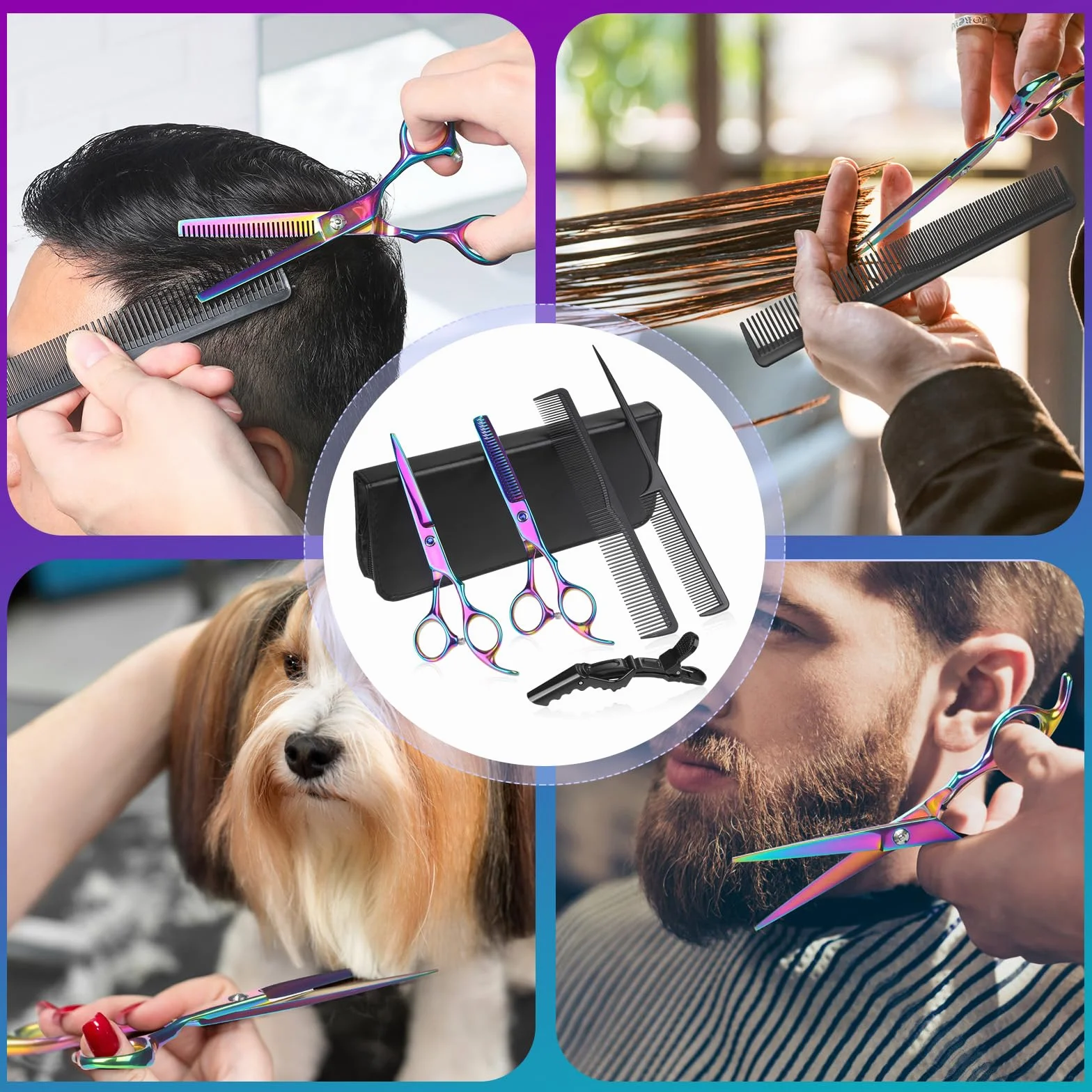 Lictin Tijeras de Peluquería Profesional Acero Inoxidable 6.7" Kit 4 en 1 con Peine y Caja
