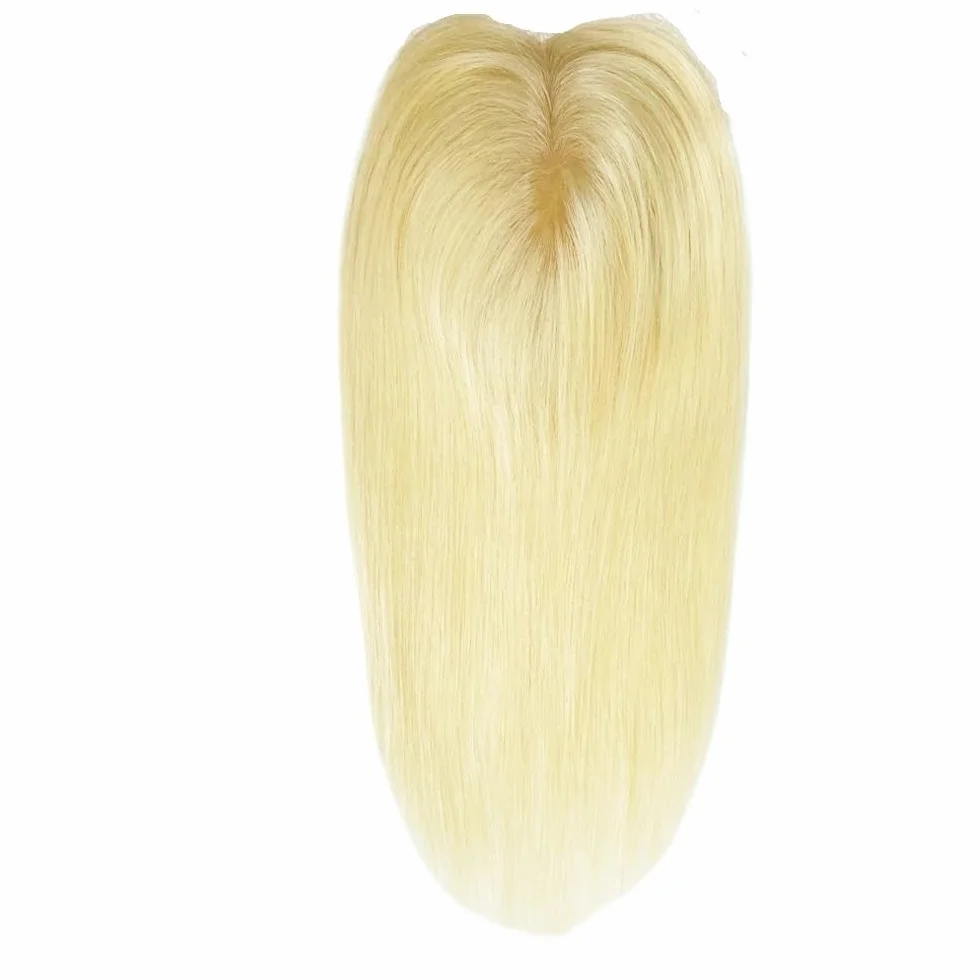Extensiones de cabello con clip for mujer, cabello humano natural fino, sin raya ni flequillo, liso sedoso, color rubio 613#. para mujeres encantadoras(14 inch,13x15cm)
