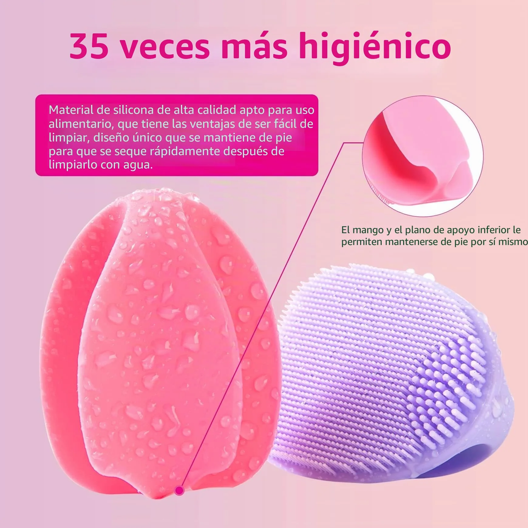 Limpiador facial de silicona, cepillo exfoliante manual (3rd-rosa+púrpura)