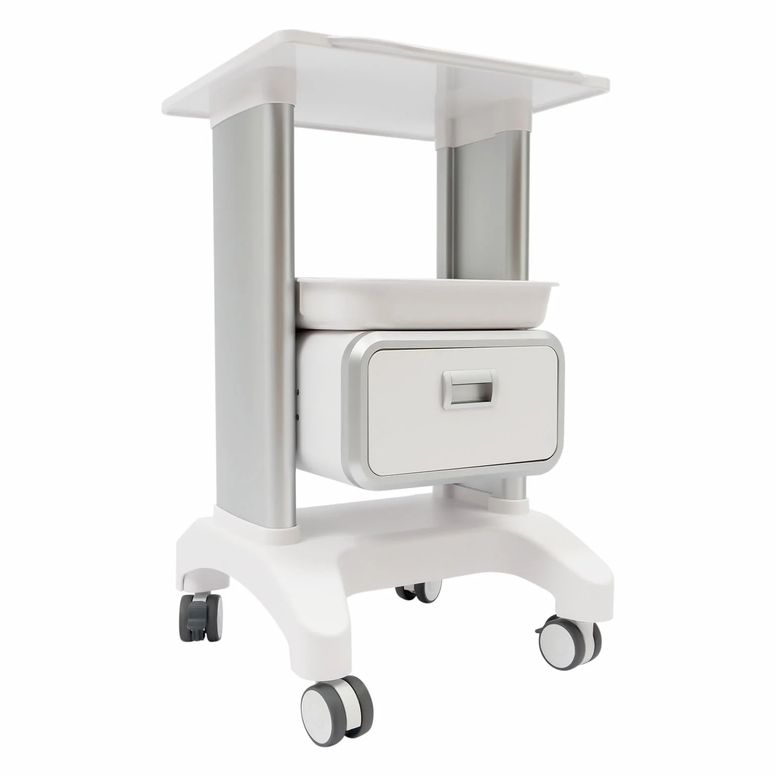 Carro de laboratorio ABS 100 kg capacidad, 1 cajón, estante superior, multifuncional