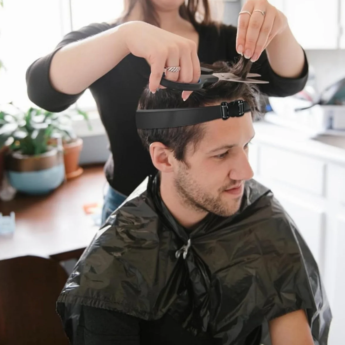 Banda Ajustable de Corte de Pelo de Silicona, 2 Piezas con Instrucciones y Plantilla para Autocortes