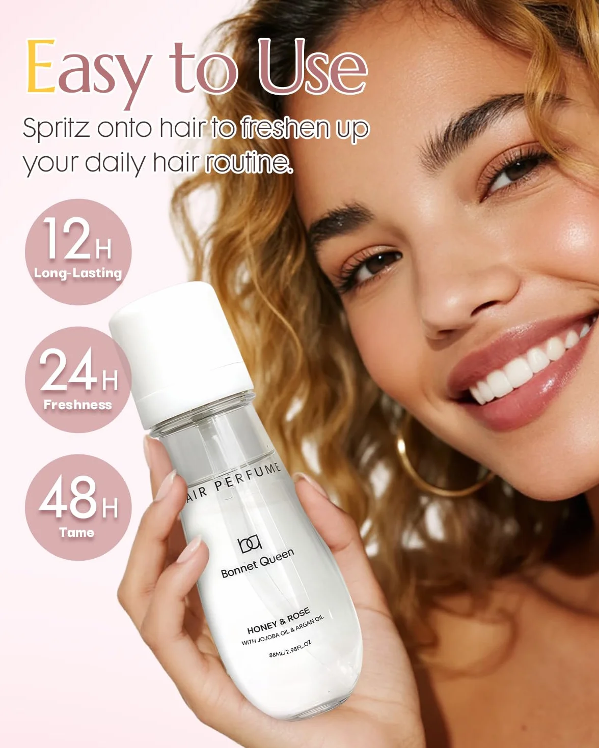 BONNET QUEEN Perfume para el Cabello Mujer, Fragancia Capilar Honey & Rose, 88ml