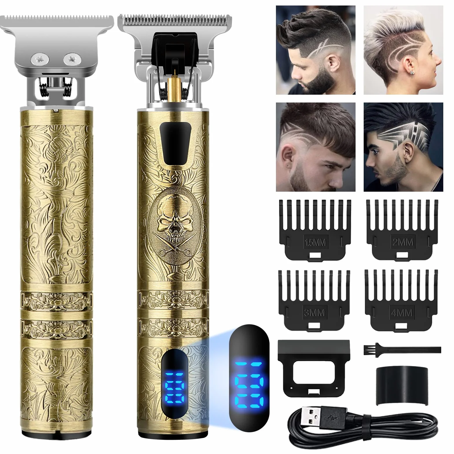Cortapelos Hombre Profesional, Maquina Cortar Pelo Inalambrica con LED Pantalla, Carga Rapida USB