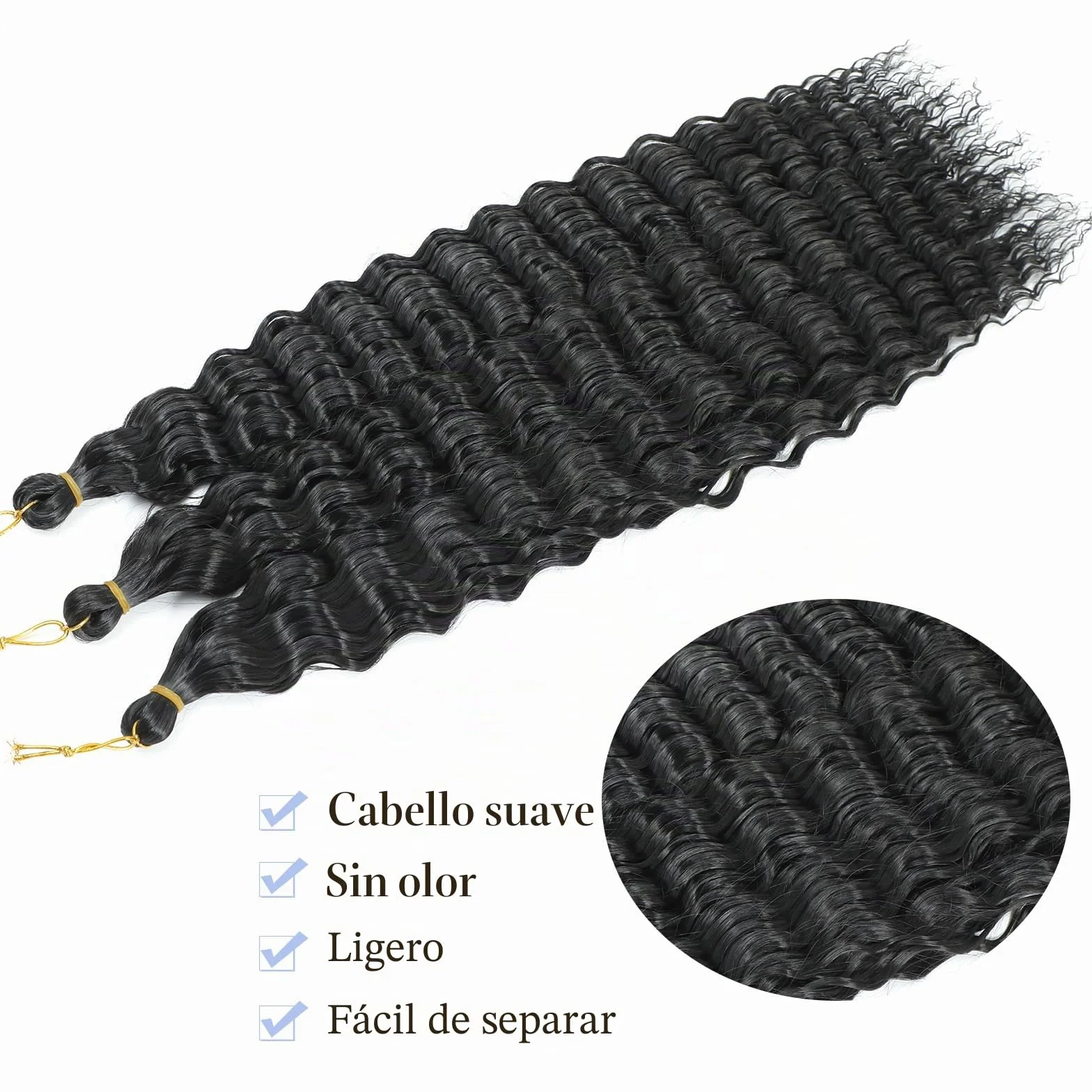 Crochet Extensiones de Pelo Onduladas Suaves Sintéticas Trenzadas 1B 22 Pulgadas Pack de 3