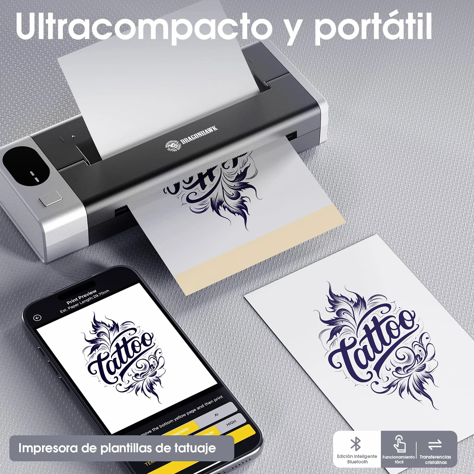 Dragonhawk A1 Pro Kit Máquina de Tatuaje Inalámbrica Rotativa 4.0mm Carrera Impresora de Stencil 20 Agujas para Principiantes