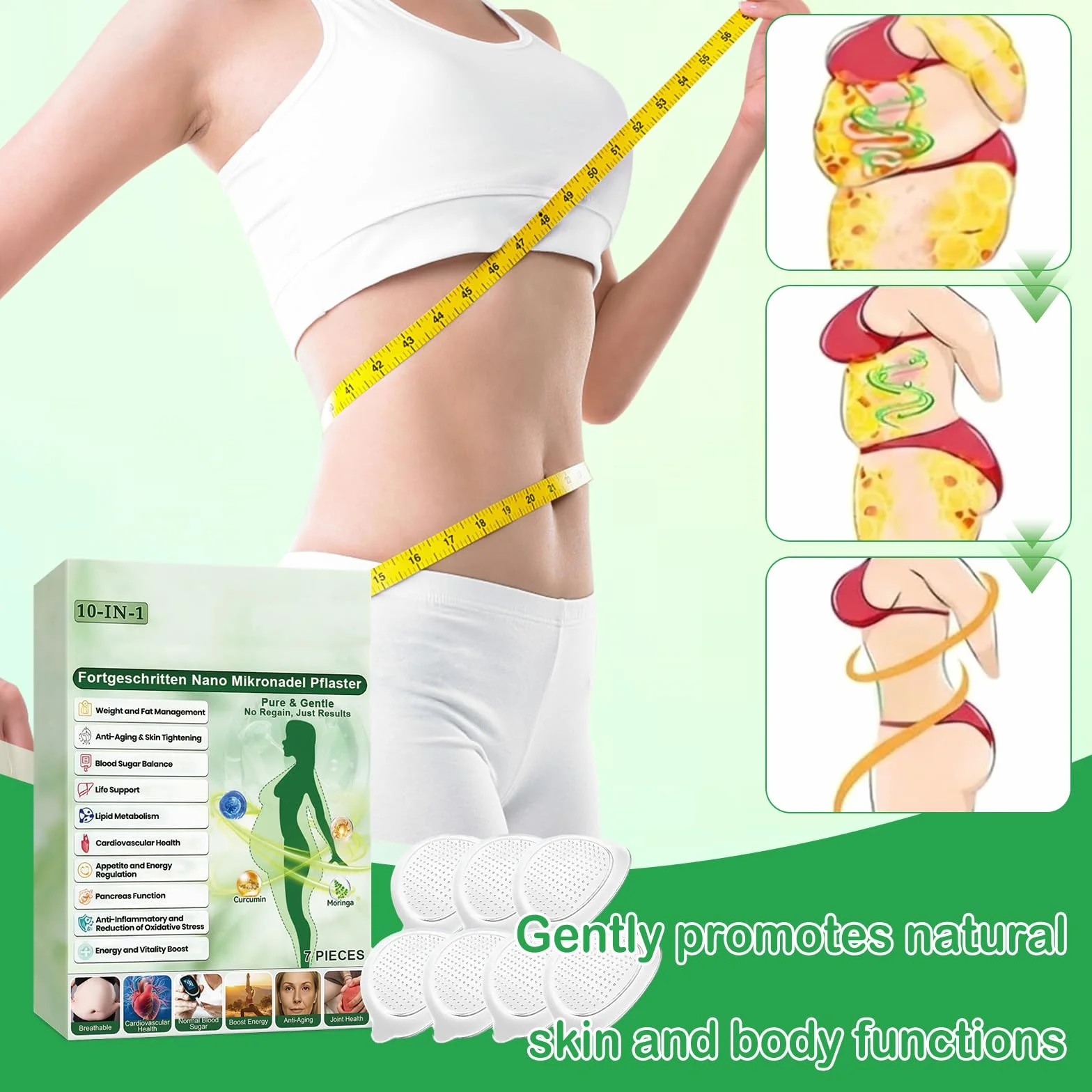Parches Adelgazantes Moringa Berberina 10 en 1 con Nano Microagujas, Metabalance Patch Natural Hombre Mujer