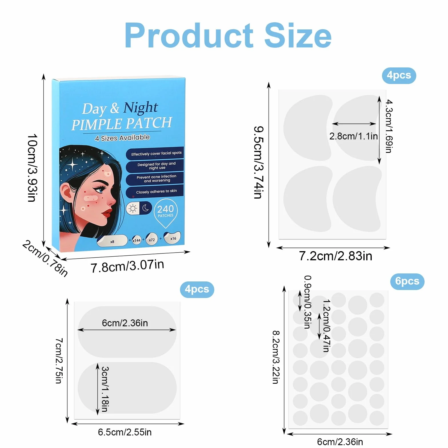 Parches Granos 240 Piezas Pimple Patches con Aceite del árbol del Té Diurno y Nocturno Acne Patch Invisibles