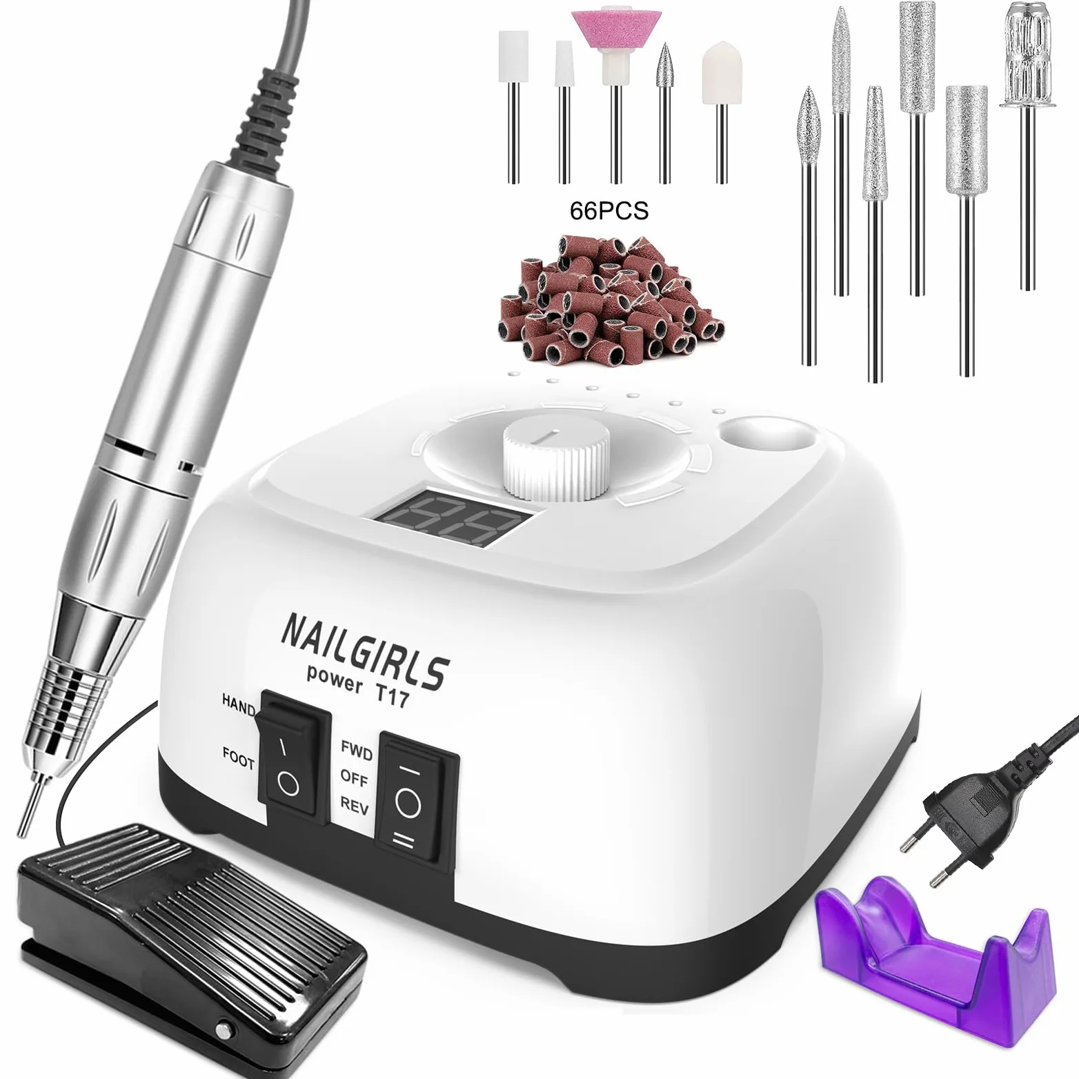 Torno de Uñas Profesional 35000RPM,NAILGIRLS 11 en 1 Torno para Uñas Acrilicas,Torno Electrico para Uñas con Pantalla y Pedal,Baja Vibración Torno Profesional para Uñas Tornos para Manicura y Pedicura