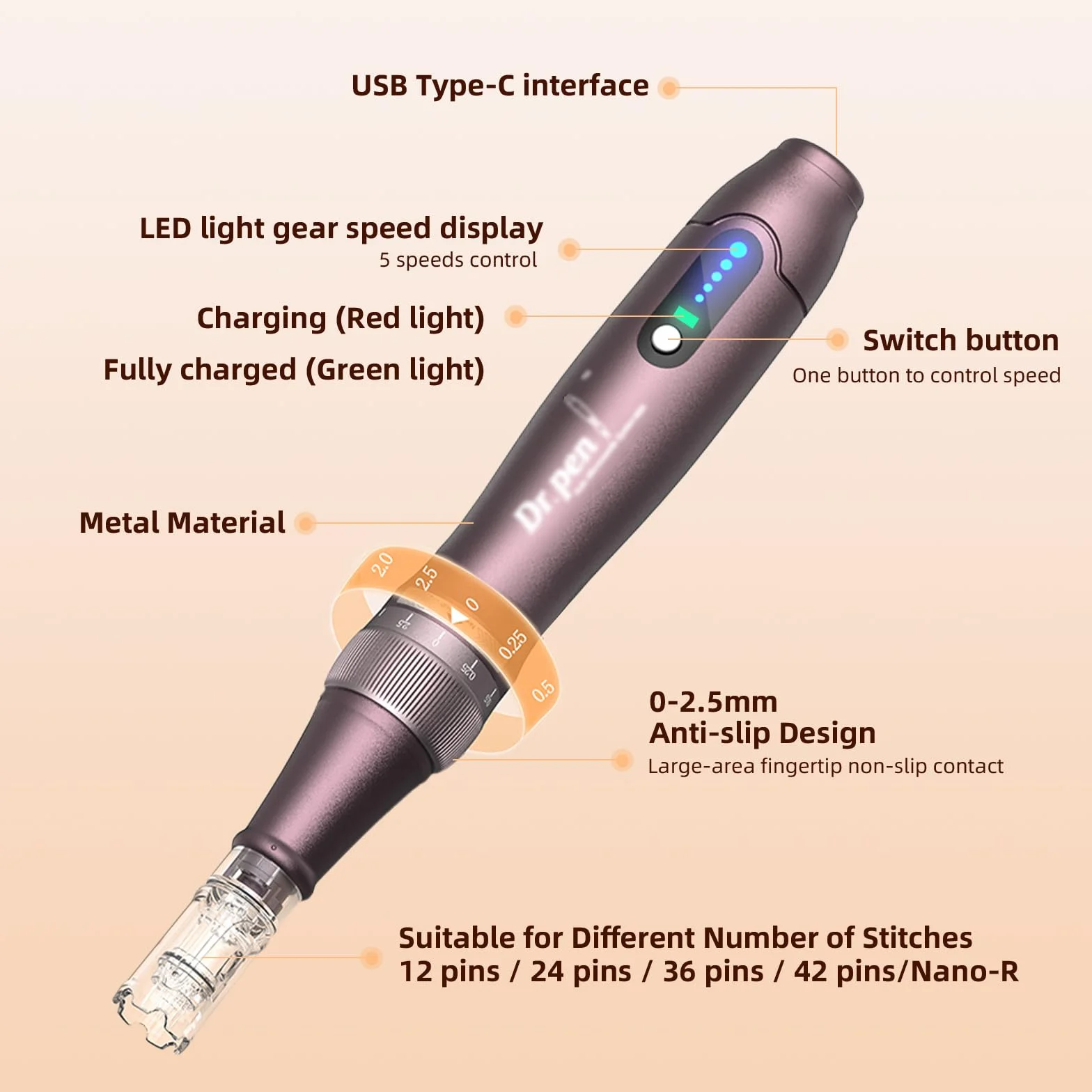 Dr.Pen Ultima A10 Dermapen Microneedling Pen Inalámbrica Profesional con 22 Cartuchos de Repuesto