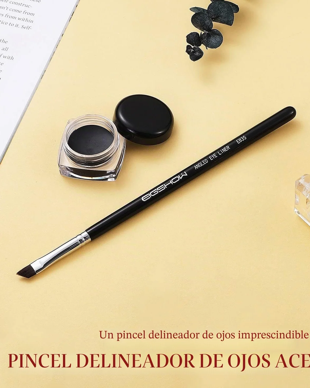 EIGSHOW Pincel delineador ojos ángulo fino precisión gel PRO plano inclinado cerdas sintéticas libre crueldad Negro