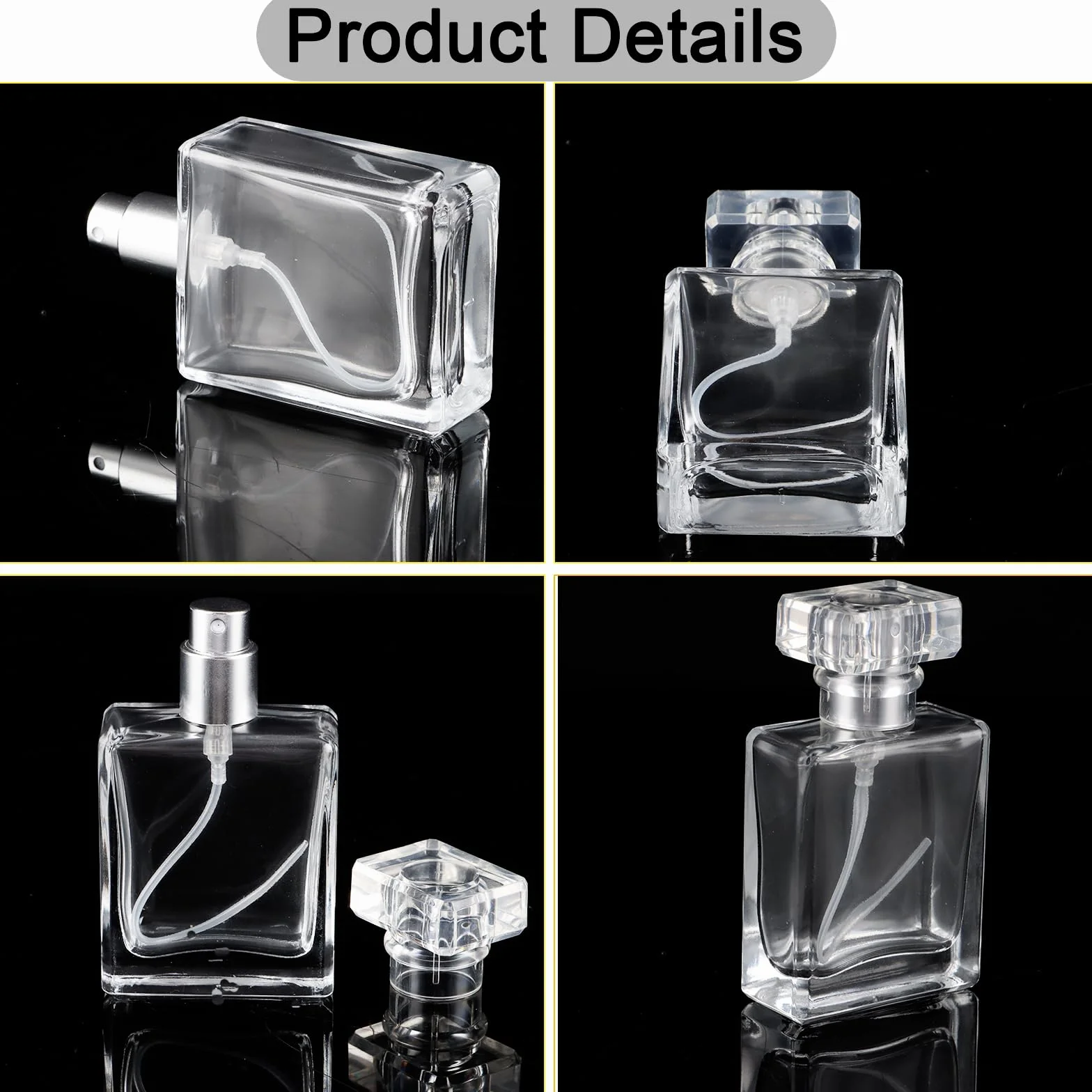 Atomizador Perfume Recargable 30 ml, Botellas de Vidrio Transparentes con Spray Plateado, Set de Viaje con Embudos y Goteros