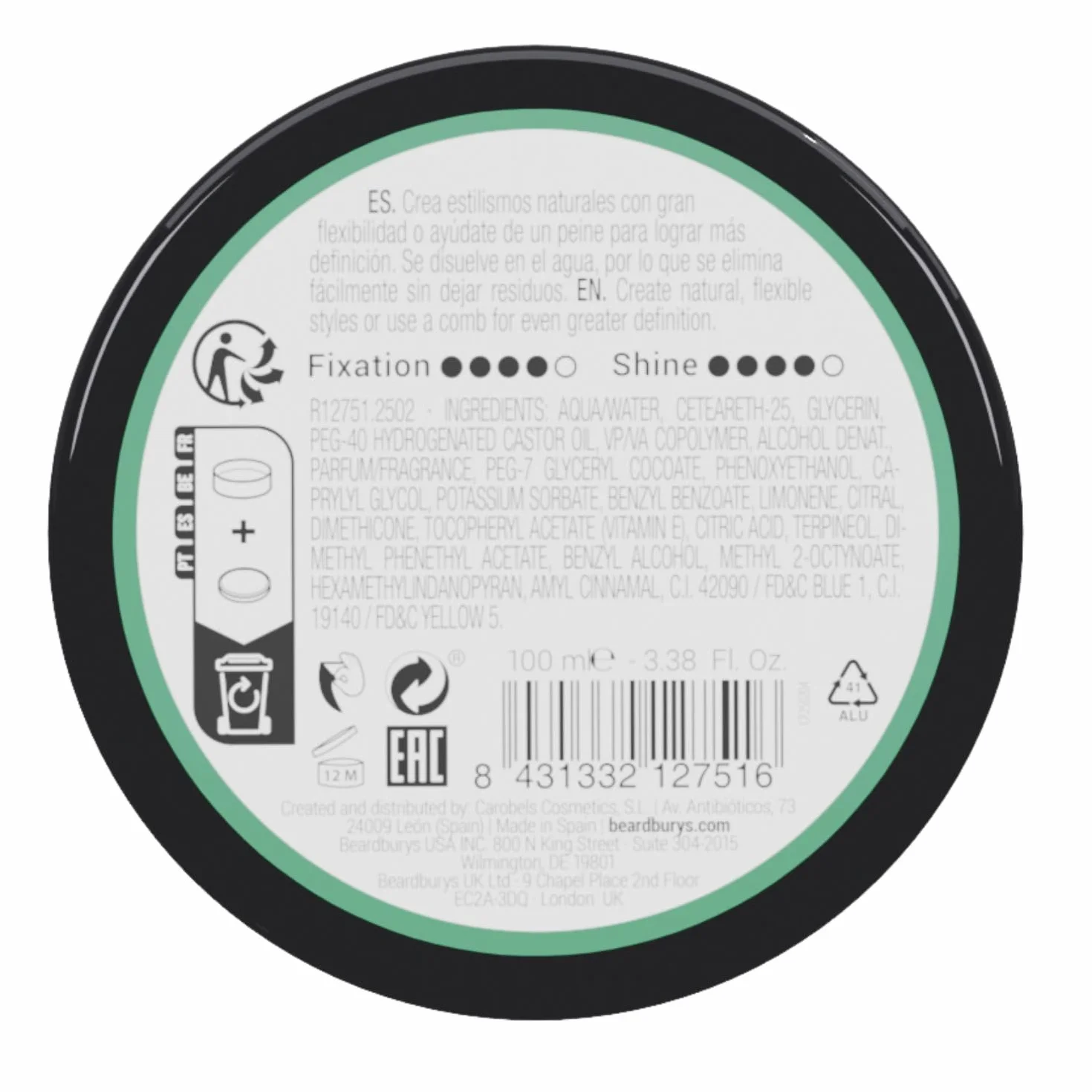Beardburys Strong Cera Capilar para Hombres Fijación Fuerte Acabado Brillante 100ml