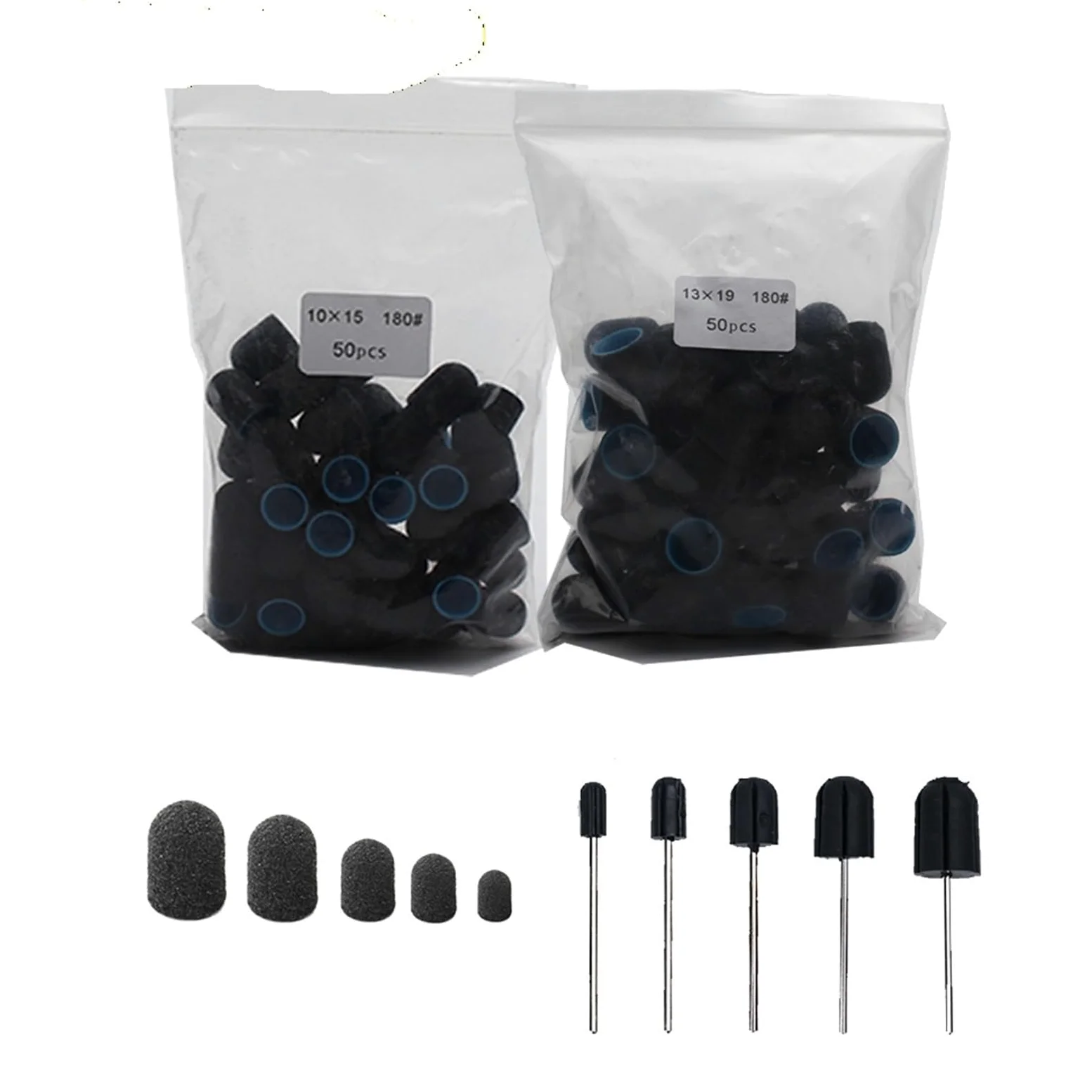 Fresas Torno Para UñAs 50 Uds. Con mandril pedicura manicura eliminar la piel muerta pulido cuidado de los pies limpieza cutícula Accesorios para Manicura(13-19Black80)